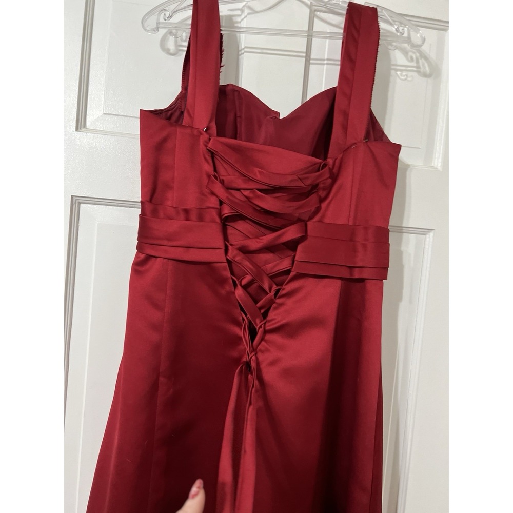 Damas Womens Bride Size L Red Floor Length Formal Gown Prom Elegant Tie Back - Picture 6 of 16